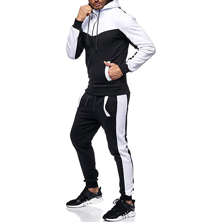 Men's Hooded Color Block Casual Cardigan Set NorixaFashion.com