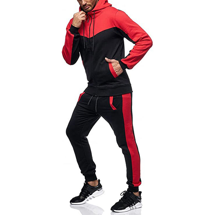 Men's Hooded Color Block Casual Cardigan Set NorixaFashion.com