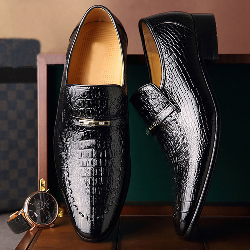 Ov Shoes 3195 Crocodile-Print Men's Leather Shoes Large Size Low-Help Men's Casual Single Shoes Embossed Leather Shoes Men Best YouTube Store