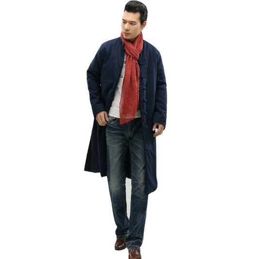National Style Stand-Up Collar Single-Breasted Warm Long Cotton Coat CJD