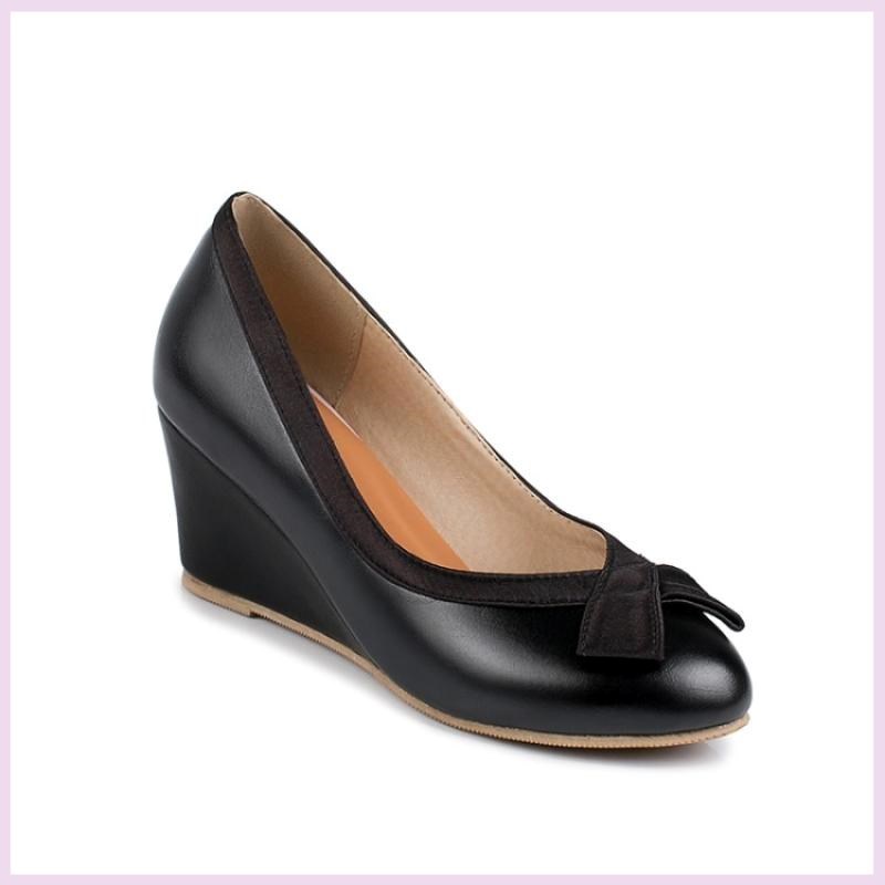Shallow Mouth Round Toe Wedge Single Shoes Women Sweet Shoes LadyShow.Store