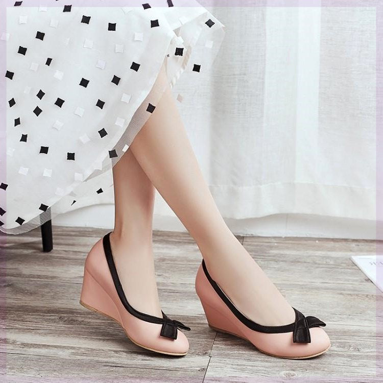 Shallow Mouth Round Toe Wedge Single Shoes Women Sweet Shoes LadyShow.Store