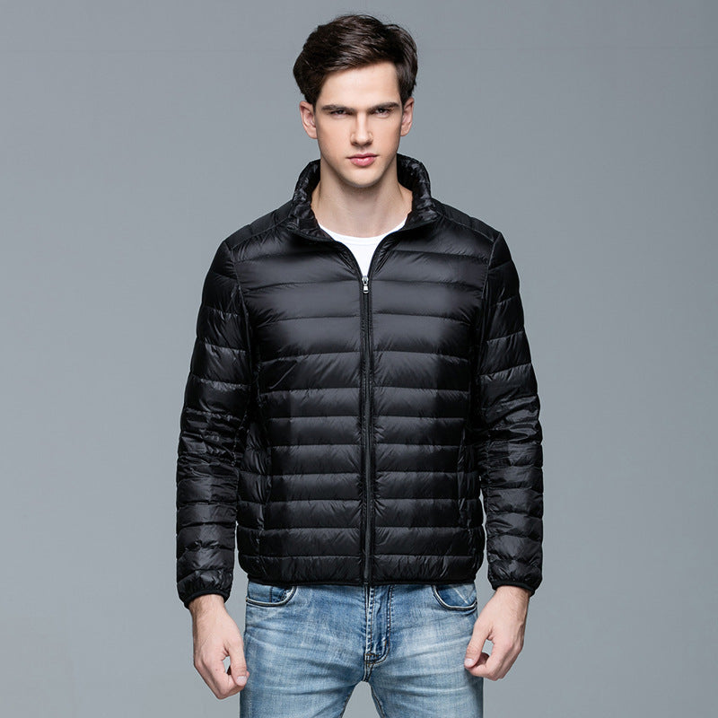 Men's Lightweight Down Jacket Stand Collar Short Slim Fit Warm Jacket