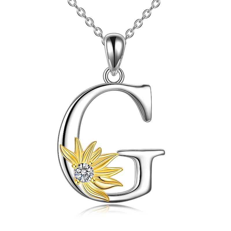 Sterling Silver Initial Alphabet Sunflower A Letter Script Name Pendant Necklace LadyShow.Store