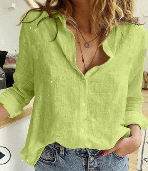 Lapel Long Sleeve Shirt Fashion Solid Color Button Top Women's Clothing NorixaFashion.com