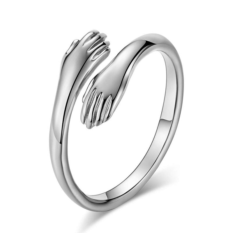Alloy Simple Hands Hug Ring Opening Adjustable Jewelry CJD