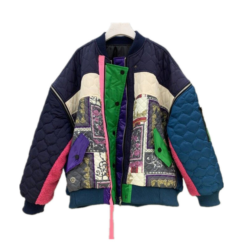 Stitching Color Matching Thickening Plus Cotton Stand Collar Zipper Loose Best YouTube Store