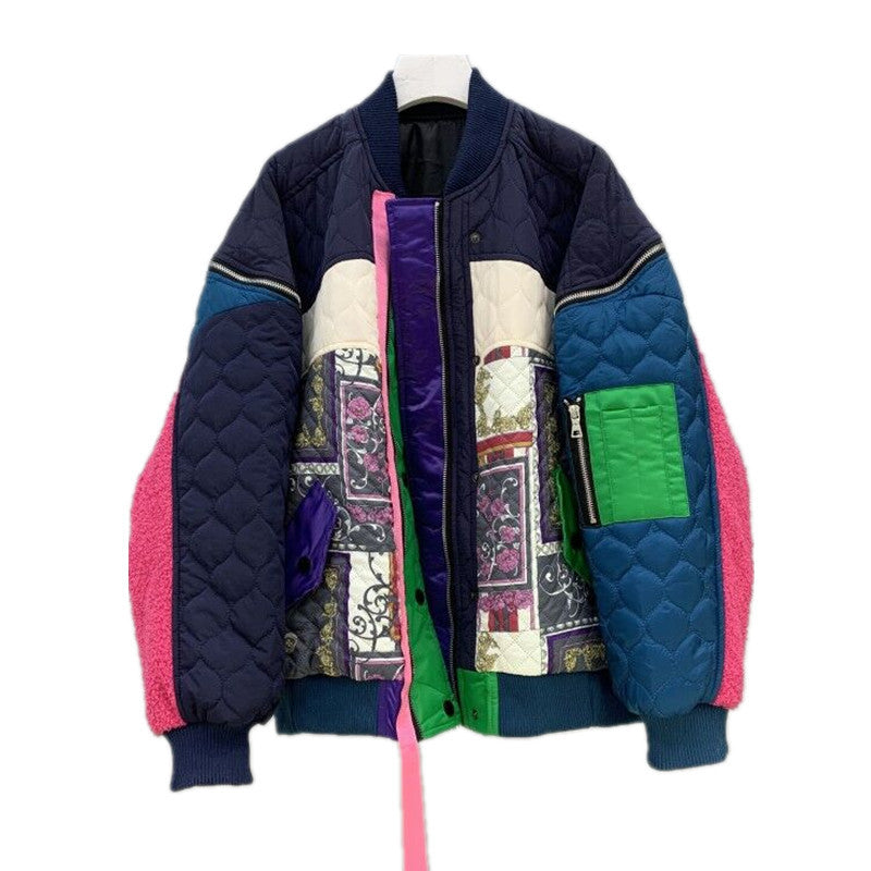 Stitching Color Matching Thickening Plus Cotton Stand Collar Zipper Loose Best YouTube Store