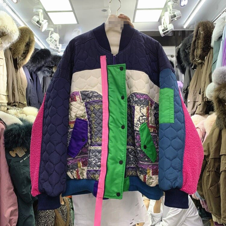 Stitching Color Matching Thickening Plus Cotton Stand Collar Zipper Loose Best YouTube Store