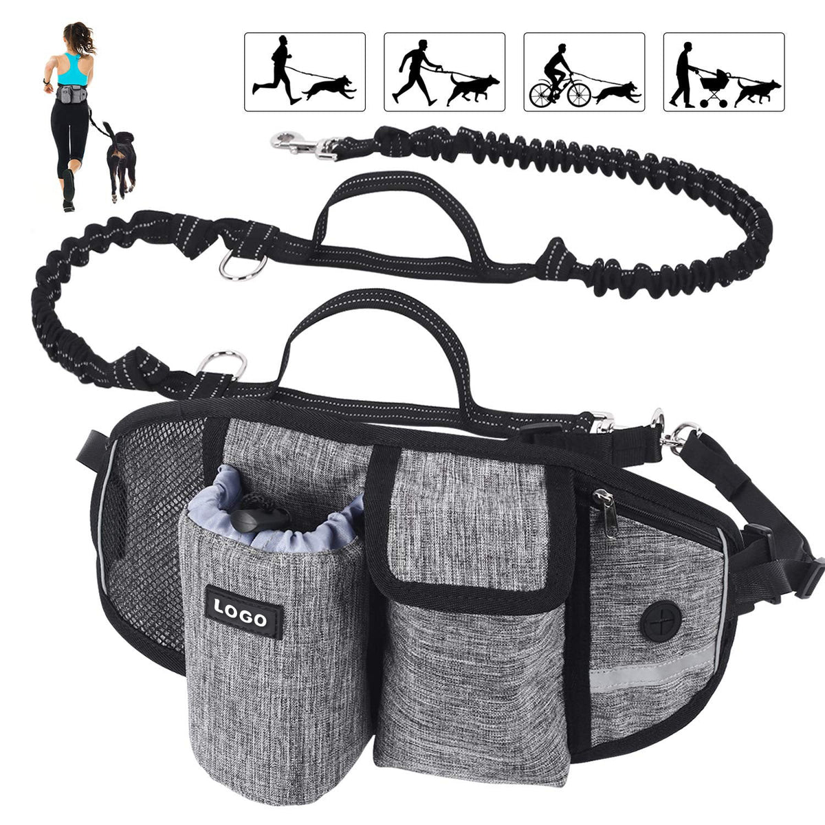 Dog Training Leash Waist Bag Hands-Free Outdoor Pet Running Walking Leash Portable Dog Food Water Cup Storage Bags Pets Fashion