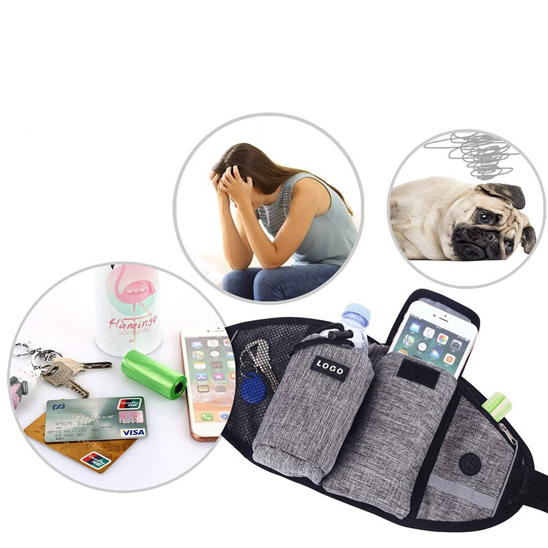 Dog Training Leash Waist Bag Hands-Free Outdoor Pet Running Walking Leash Portable Dog Food Water Cup Storage Bags Pets Fashion