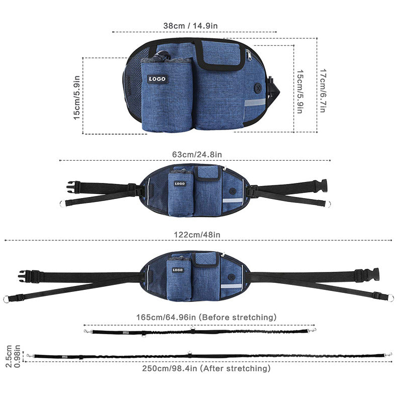 Dog Training Leash Waist Bag Hands-Free Outdoor Pet Running Walking Leash Portable Dog Food Water Cup Storage Bags Pets Fashion