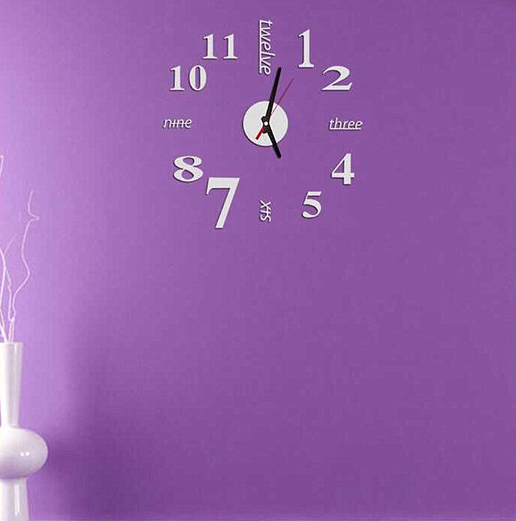 DIY Acrylic Creative 3D Stereo Mirror Wall Clock PearlNestDecor.com