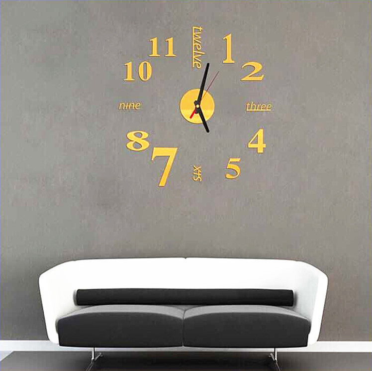 DIY Acrylic Creative 3D Stereo Mirror Wall Clock PearlNestDecor.com