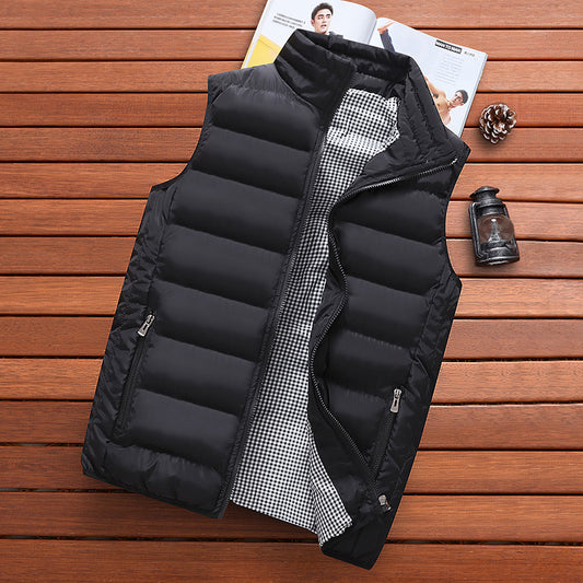 Vest Men'S Fashion Stand-Up Collar Autumn And Winter Warm Vest Heating Casual Trend Vest Men'S Silk Cotton Jacket Waistcoat