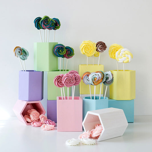 SWEETGO Straw Holder Cake Table Decoration Makeup Brush Storage Flowers Vase Background Scenery Props Lollipop Wood Pot