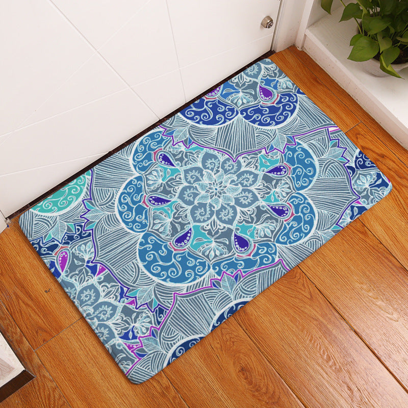 Geometric Flower Printed Floor Mat Door Mat Digital Printed Floor Mat Kitchen Washroom Long Water Absorbent Anti-slip Mat Carpet