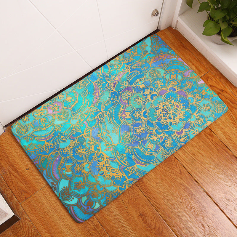 Geometric Flower Printed Floor Mat Door Mat Digital Printed Floor Mat Kitchen Washroom Long Water Absorbent Anti-slip Mat Carpet