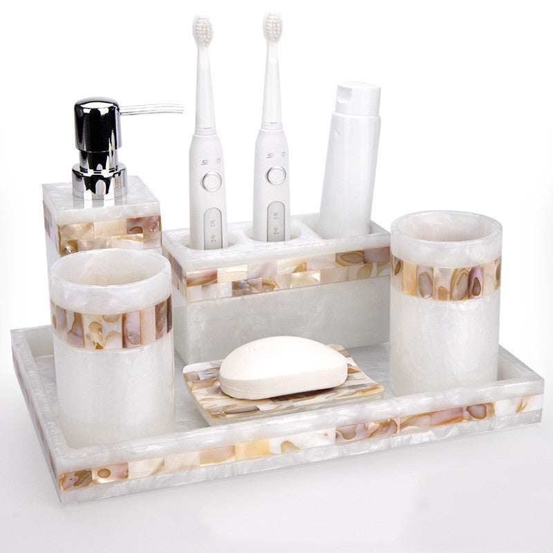 Light Luxury Shell Bathroom Decoration Accessories Toothbrush Holder Soap Dispenser Lotion Bottle Bathroom Supplies Wash Set 5.0 CJD