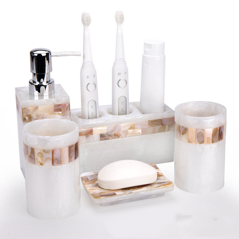 Light Luxury Shell Bathroom Decoration Accessories Toothbrush Holder Soap Dispenser Lotion Bottle Bathroom Supplies Wash Set 5.0 CJD