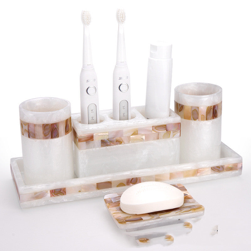 Light Luxury Shell Bathroom Decoration Accessories Toothbrush Holder Soap Dispenser Lotion Bottle Bathroom Supplies Wash Set 5.0