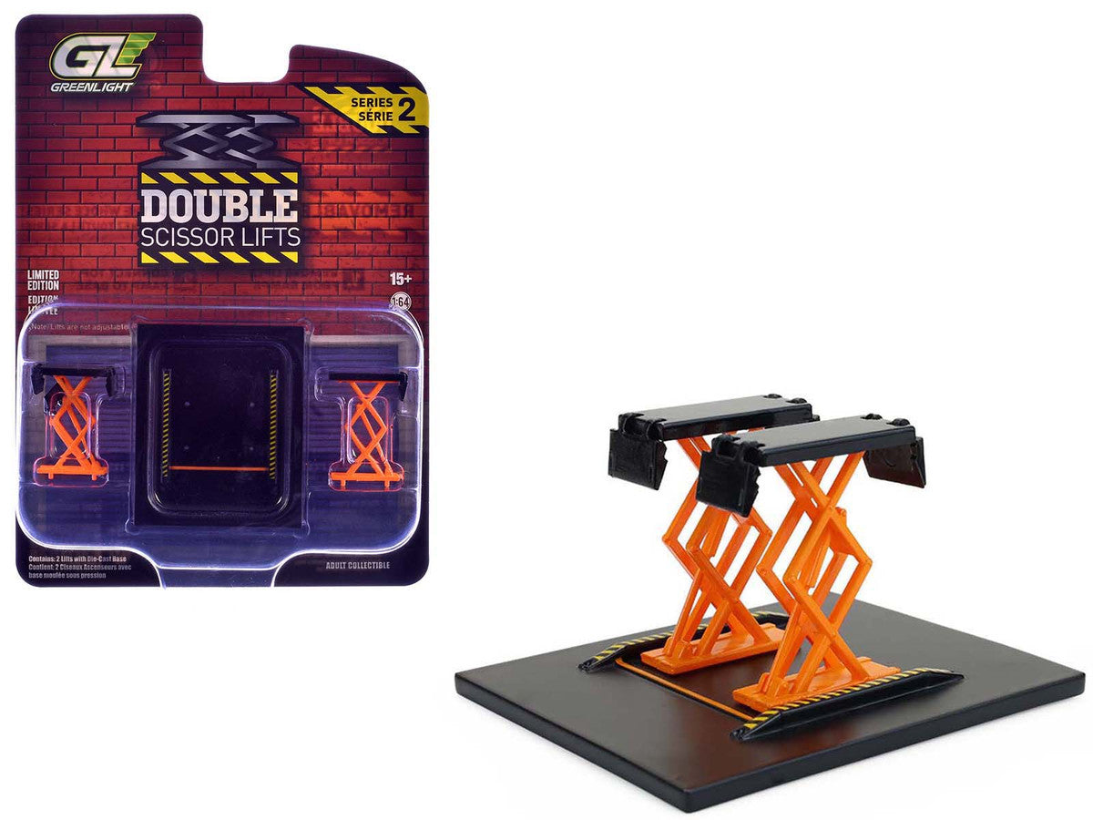 Automotive Double Scissor Lift Black and Orange "Double Scissor Lifts" Series 2 1/64 Diecast Model by Greenlight LuxuryLifeWay Online Store