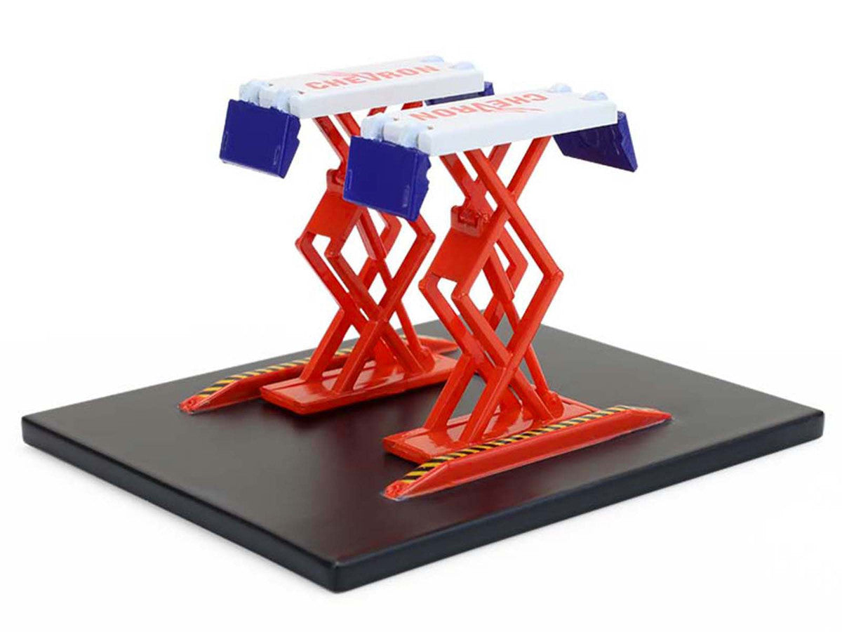 Automotive Double Scissor Lift "Chevron" White and Red "Double Scissor Lifts" Series 2 1/64 Diecast Model by Greenlight LuxuryLifeWay Online Store