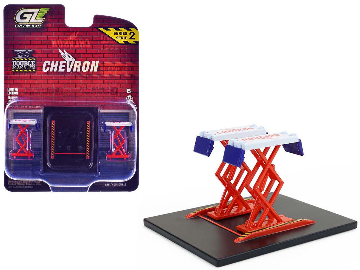 Automotive Double Scissor Lift "Chevron" White and Red "Double Scissor Lifts" Series 2 1/64 Diecast Model by Greenlight LuxuryLifeWay Online Store