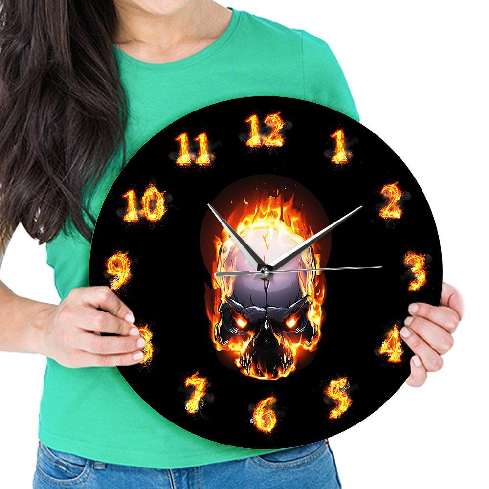 Burning Skull Wall Clock Hell Demon Death Skull Clock PearlNestDecor.com