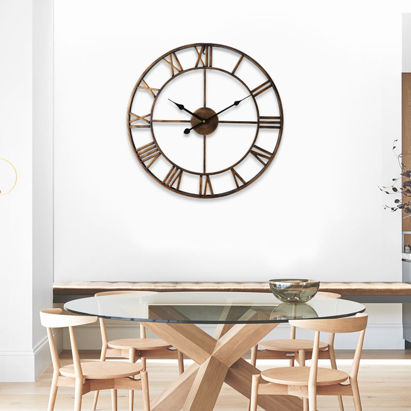 European Style Creative Wall Clock Retro Decorative Wrought Iron Wall Clock Mute Clock PearlNestDecor.com