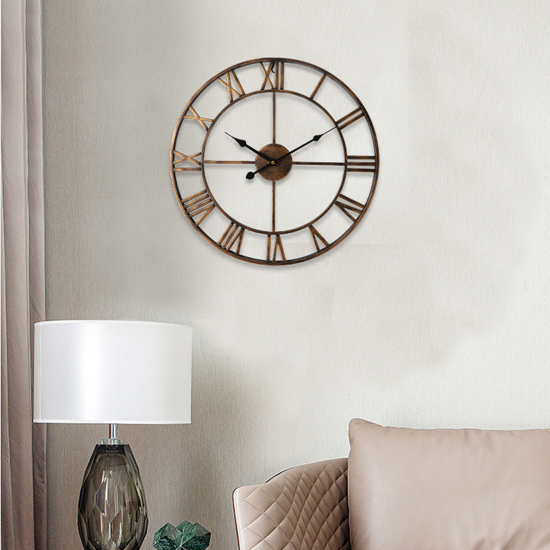 European Style Creative Wall Clock Retro Decorative Wrought Iron Wall Clock Mute Clock PearlNestDecor.com