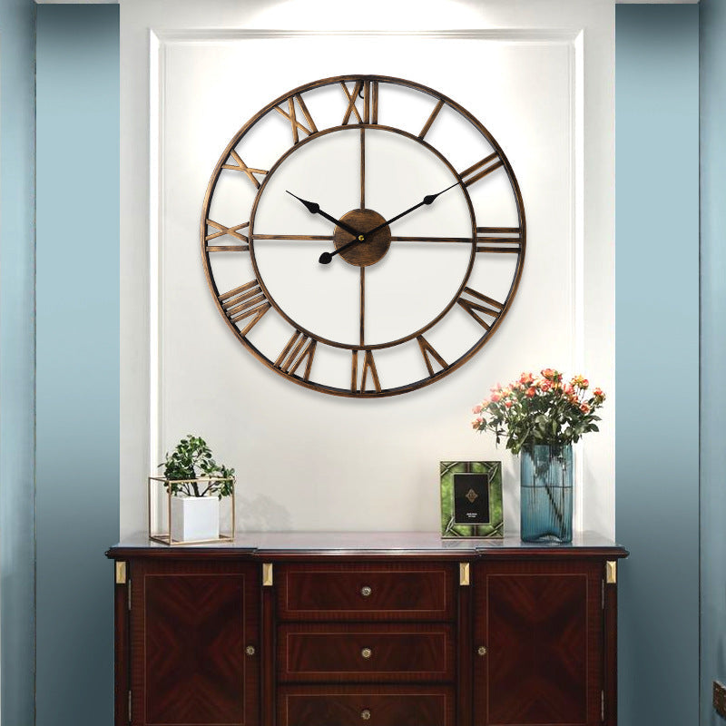 European Style Creative Wall Clock Retro Decorative Wrought Iron Wall Clock Mute Clock PearlNestDecor.com