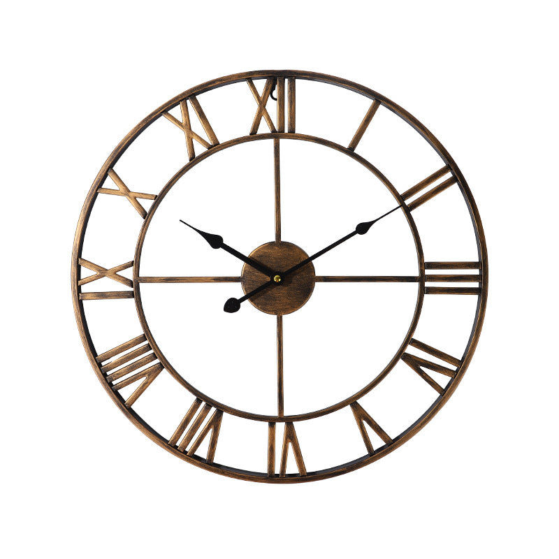 European Style Creative Wall Clock Retro Decorative Wrought Iron Wall Clock Mute Clock PearlNestDecor.com