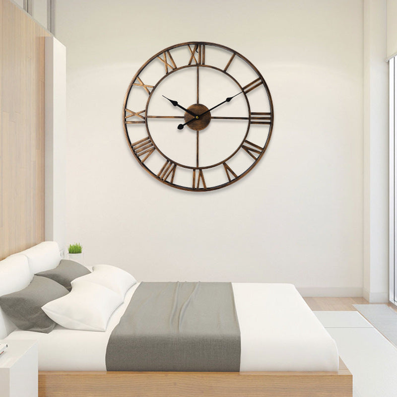 European Style Creative Wall Clock Retro Decorative Wrought Iron Wall Clock Mute Clock PearlNestDecor.com
