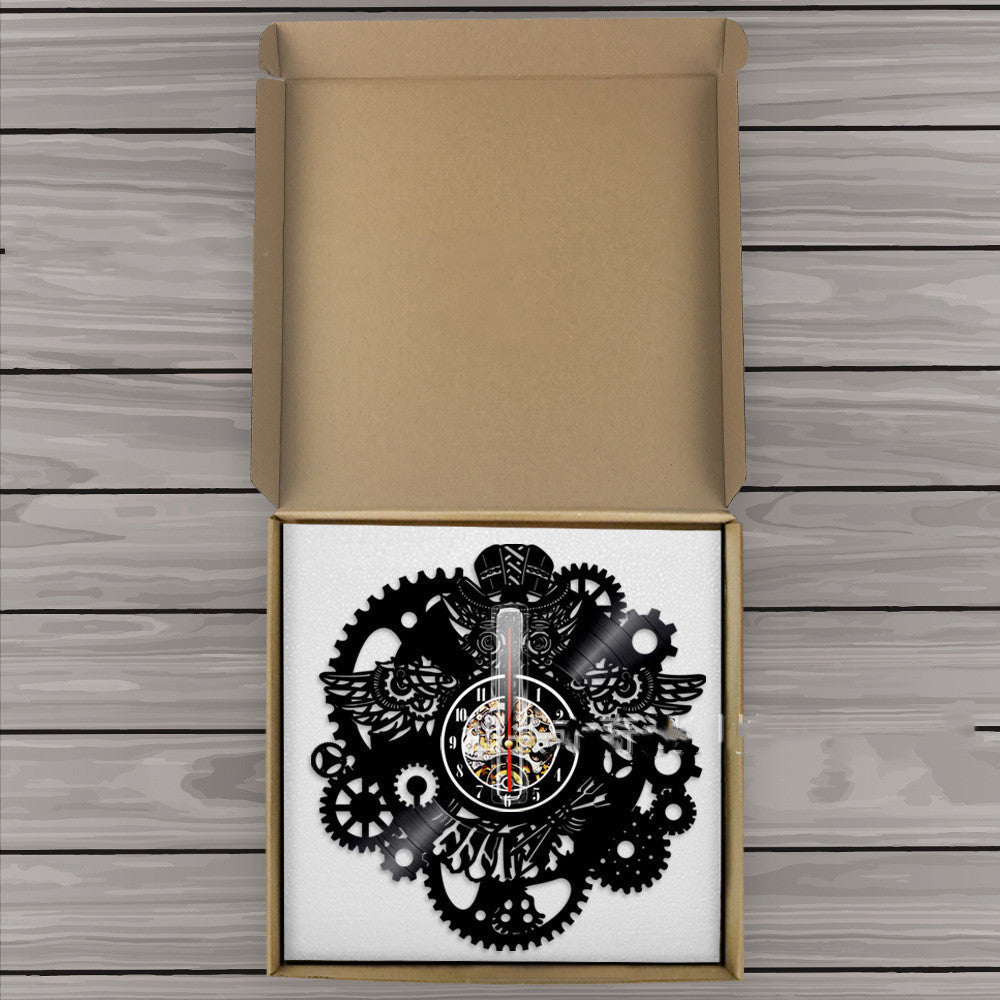Vinyl Record Wall Clock LED Light Steampunk Owl Creative Retro Nostalgic Wall Clock Wall Clock PearlNestDecor.com