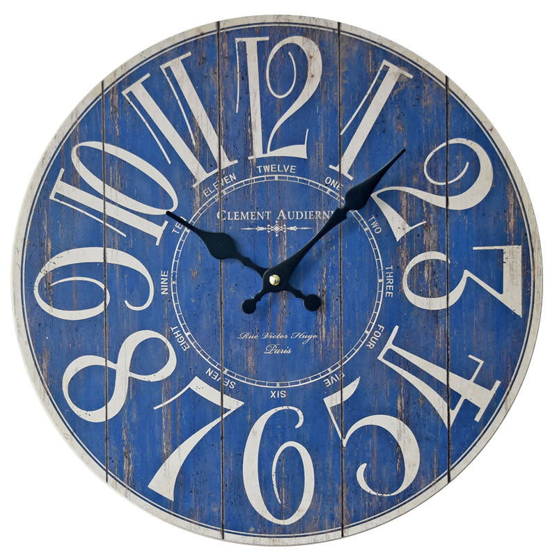 Blue Digital Wall Clock Creative Old Wooden Wall Sticker Clock PearlNestDecor.com