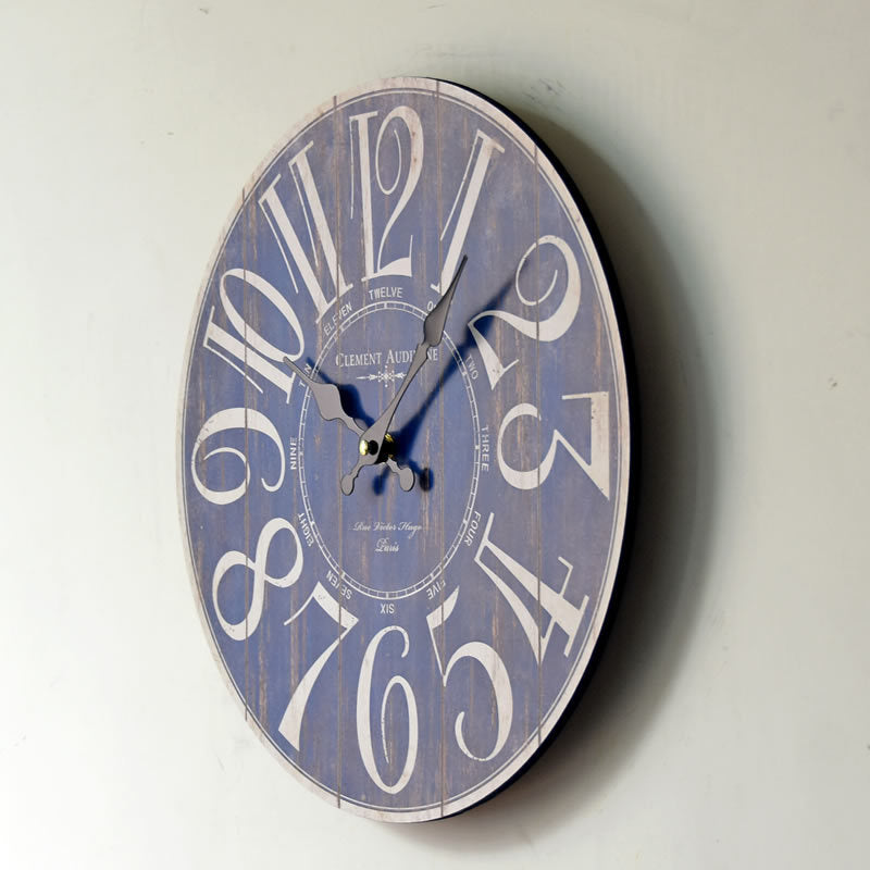 Blue Digital Wall Clock Creative Old Wooden Wall Sticker Clock PearlNestDecor.com