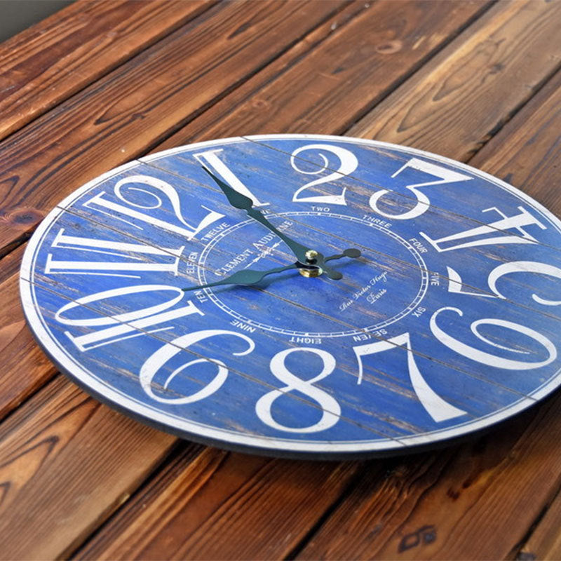 Blue Digital Wall Clock Creative Old Wooden Wall Sticker Clock PearlNestDecor.com