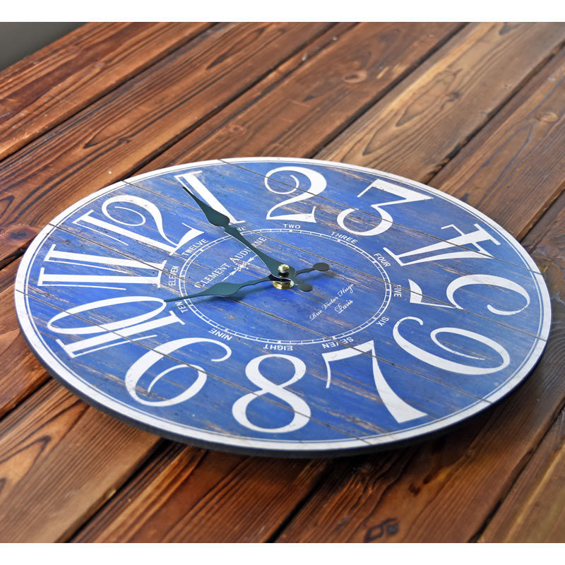 Blue Digital Wall Clock Creative Old Wooden Wall Sticker Clock PearlNestDecor.com