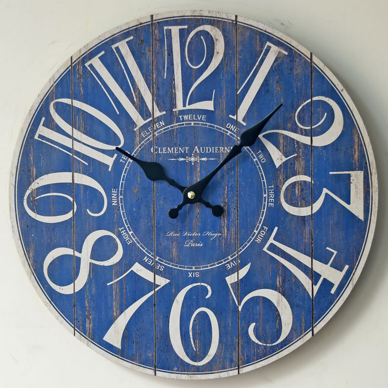 Blue Digital Wall Clock Creative Old Wooden Wall Sticker Clock PearlNestDecor.com