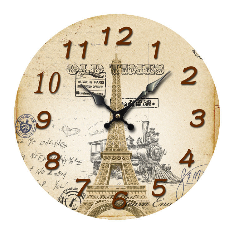 Creative Wooden Wall Clock European Tower Creative Home Clock Living Room Bedroom Wall Clock Wholesale Factory Direct Explosion Models PearlNestDecor.com