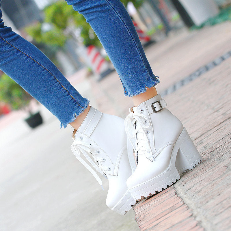 Women's Shoes Martin Boots Lace-up High-heeled Thick Heel Women's Boots LadyShow.Store
