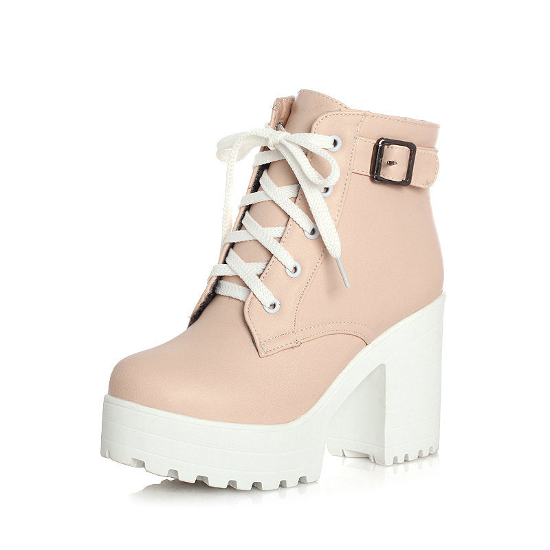 Women's Shoes Martin Boots Lace-up High-heeled Thick Heel Women's Boots LadyShow.Store