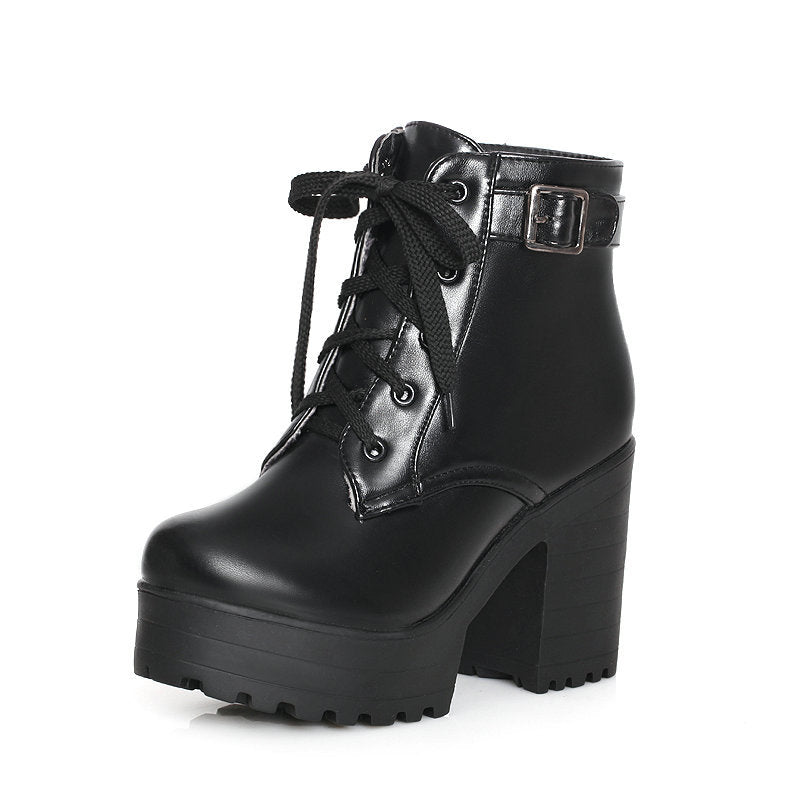 Women's Shoes Martin Boots Lace-up High-heeled Thick Heel Women's Boots LadyShow.Store