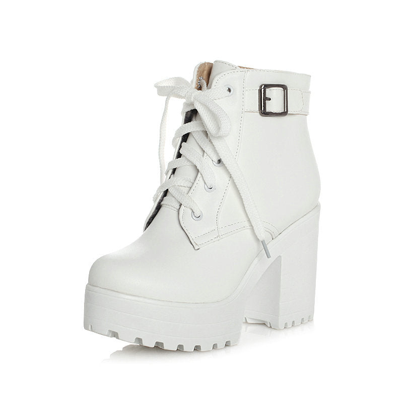 Women's Shoes Martin Boots Lace-up High-heeled Thick Heel Women's Boots LadyShow.Store