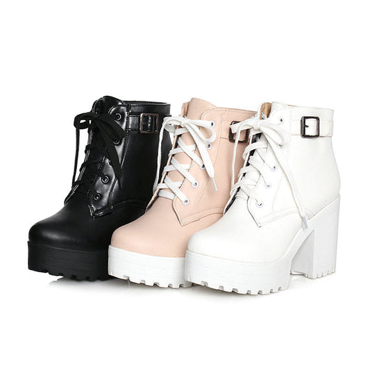 Women's Shoes Martin Boots Lace-up High-heeled Thick Heel Women's Boots LadyShow.Store