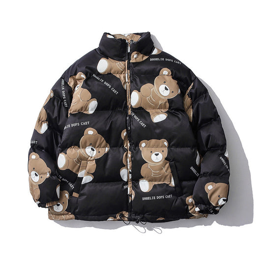 Cute Bear Print Winter Couple Cotton-padded Jacket Men's Thick Warm Cotton-padded Jacket Lazy Wind Jacket