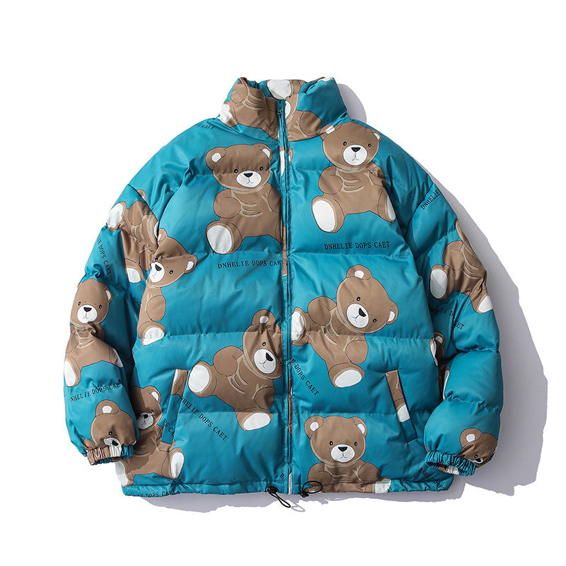 Cute Bear Print Winter Couple Cotton-padded Jacket Men's Thick Warm Cotton-padded Jacket Lazy Wind Jacket CJD