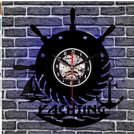 Vintage Nostalgic Art Wall Vinyl Wall Clock Yacht Ship Wheel Anchor Nautical Vinyl Record Wall Clock Home Decor PearlNestDecor.com