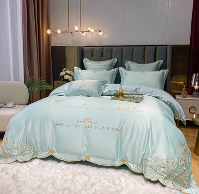Sheet And Duvet Cover Tencel Pure Cotton Simple Embroidery 4-piece Set
